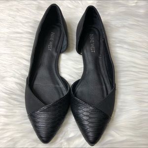 Black snakeskin print flats